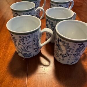 6 Villeroy & Boch Cordoba  Porcelain Coffee Tea Mugs Blue Bird And Floral